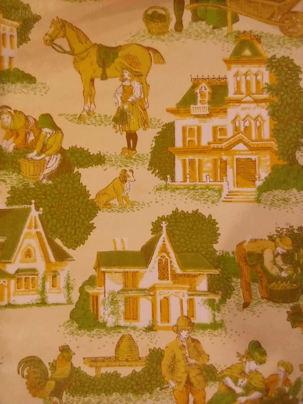 United DeSoto Vintage 1970s European Pastoral Village Motif Wallcovering